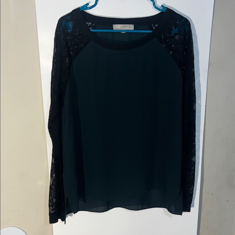 LOFT Dark Teal Blouse with Lace Sleeves